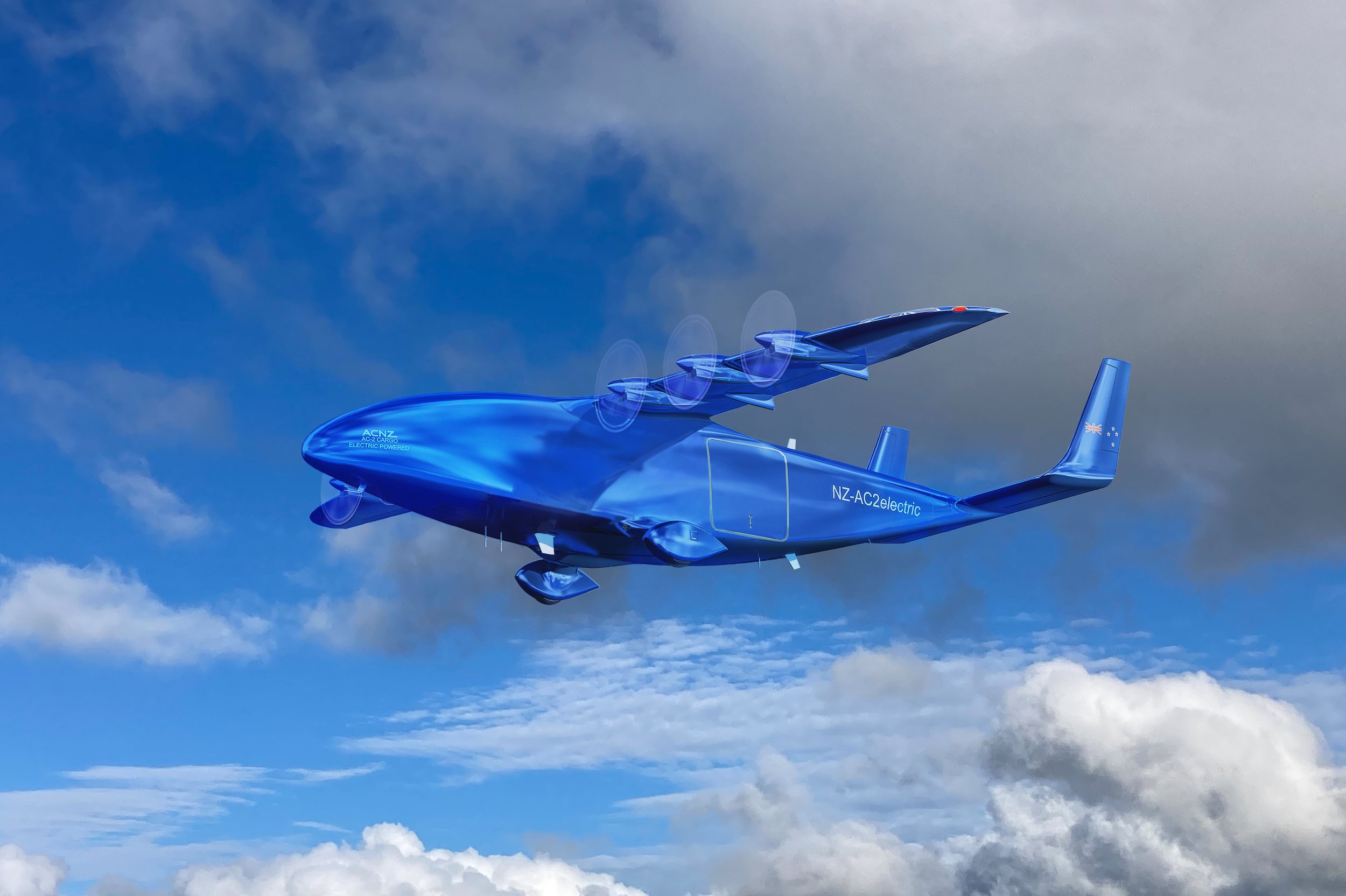 AC-2 AveniQ hydrogen and electric future variant, livery NZ-AC2electric, in flight